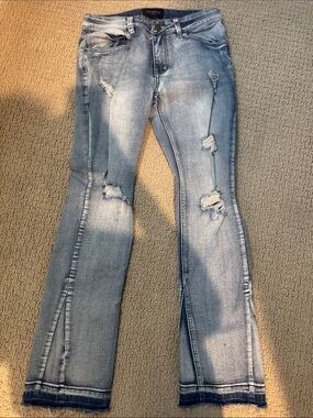 Men's Light Blue Distressed Bootcut Jeans